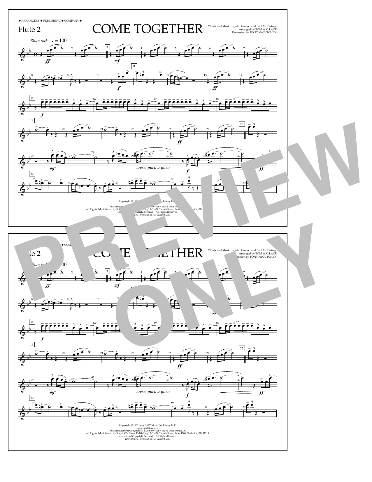 Download The Beatles Come Together (arr. Tom Wallace) - Flut Sheet Music