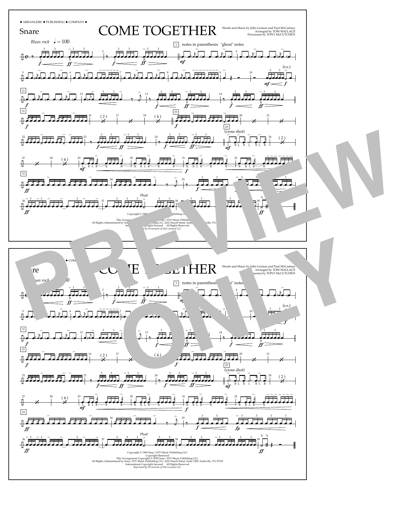 Download The Beatles Come Together (arr. Tom Wallace) - Snar Sheet Music