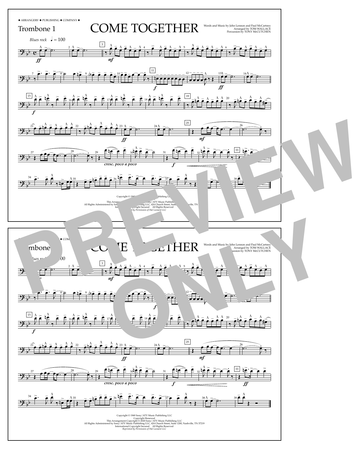 Download The Beatles Come Together (arr. Tom Wallace) - Trom Sheet Music