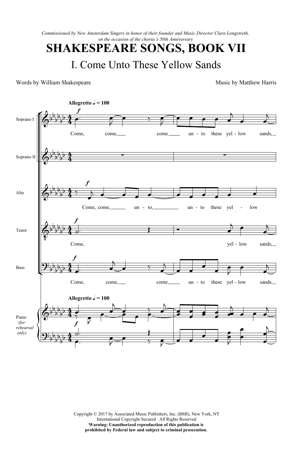 Download Matthew Harris Come Unto These Yellow Sands Sheet Music