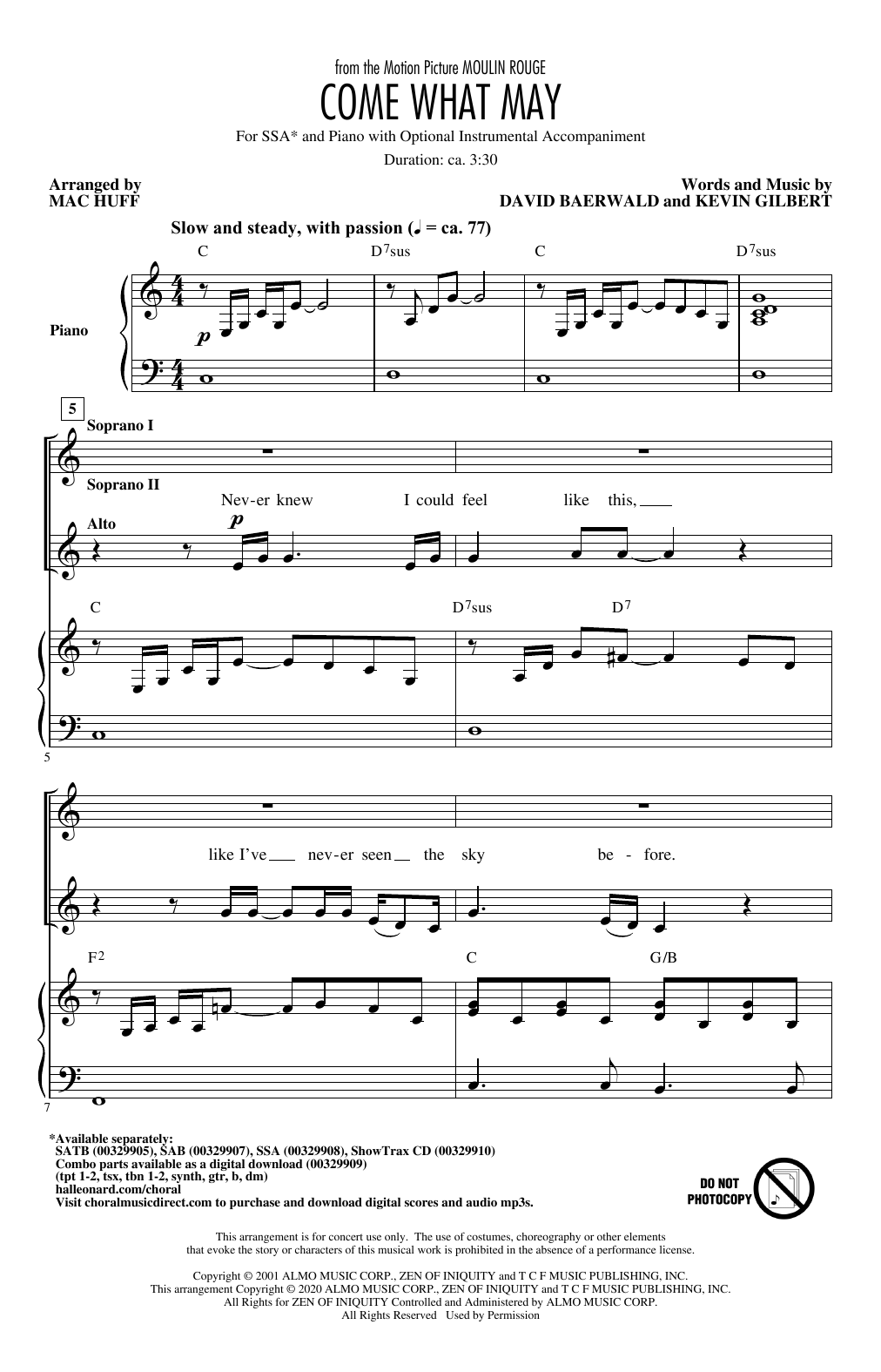 Download Nicole Kidman and Ewan McGregor Come What May (from Moulin Rouge) (arr. Sheet Music