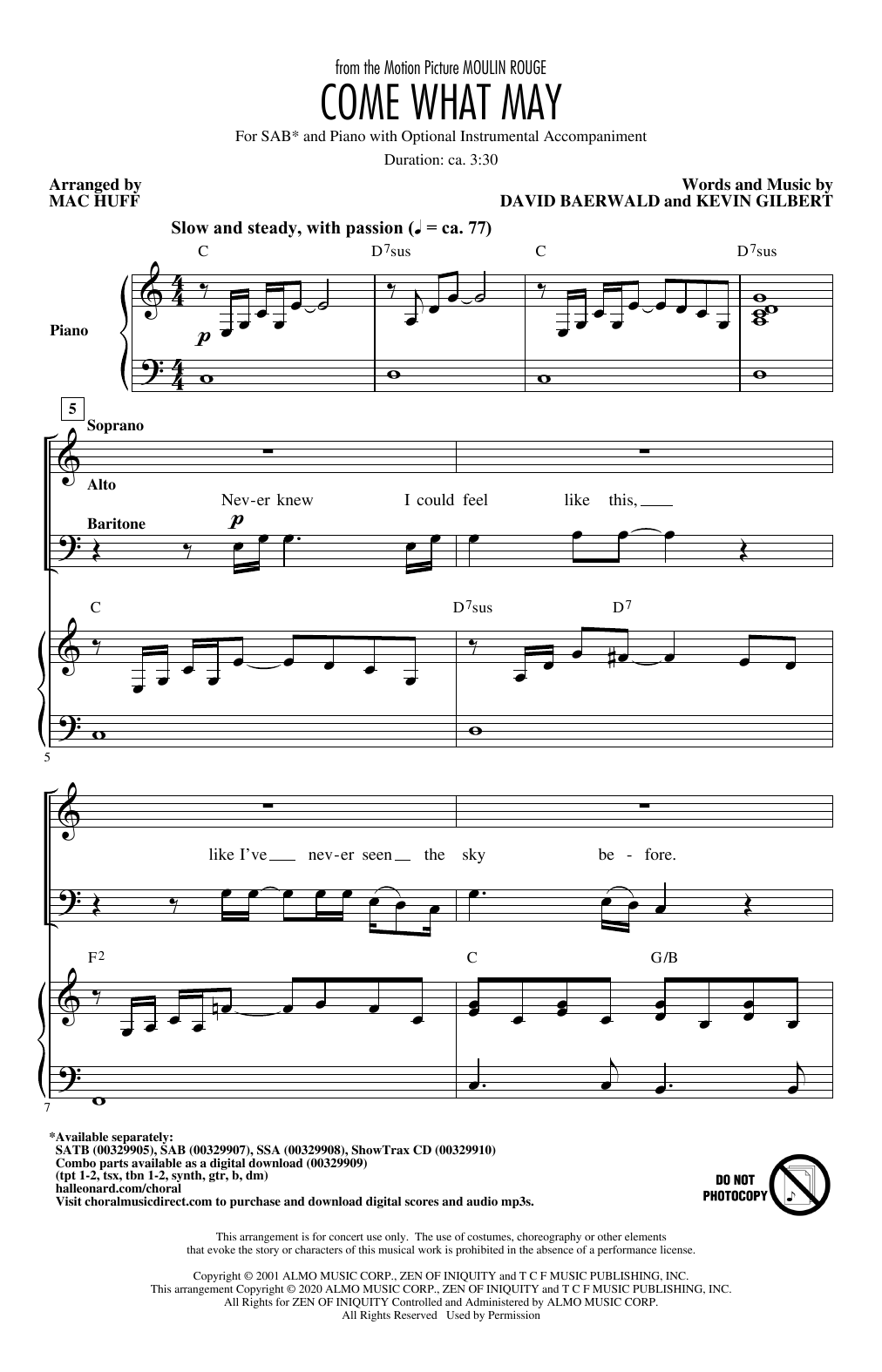 Download Nicole Kidman and Ewan McGregor Come What May (from Moulin Rouge) (arr. Sheet Music