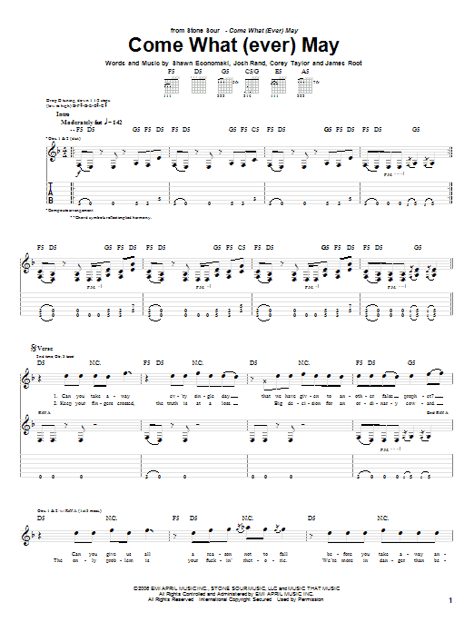 Download Stone Sour Come What(ever) May Sheet Music