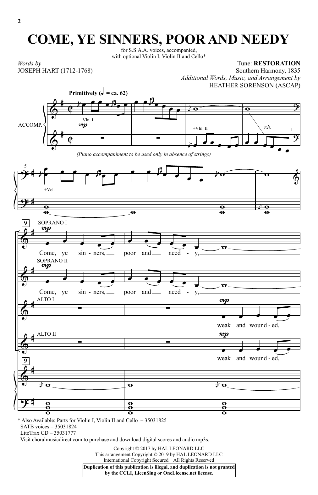 Download Joseph Hart and Heather Sorenson Come, Ye Sinners, Poor And Needy (arr. Sheet Music