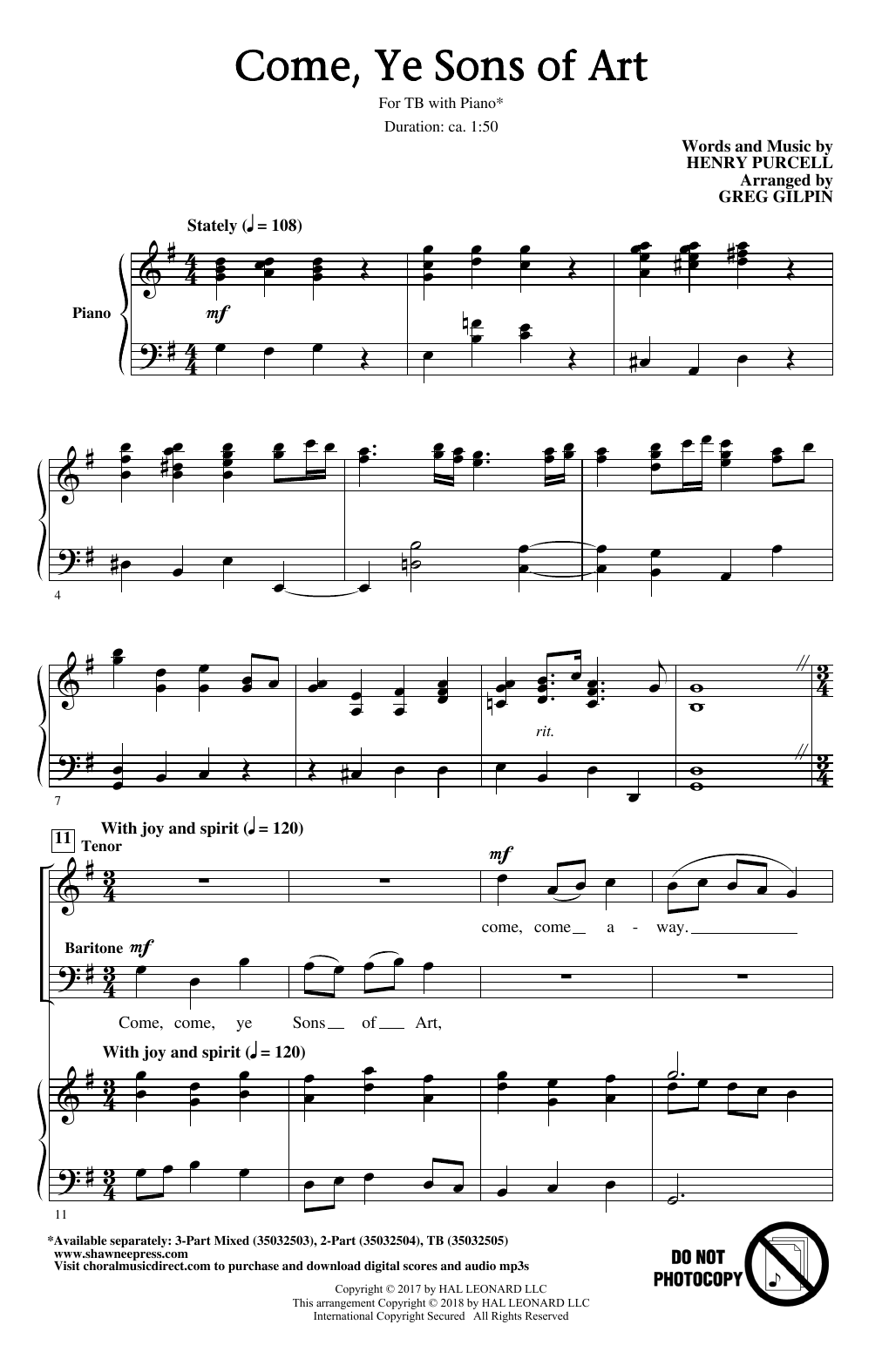 Download Henry Purcell Come, Ye Sons Of Art (arr. Greg Gilpin) Sheet Music