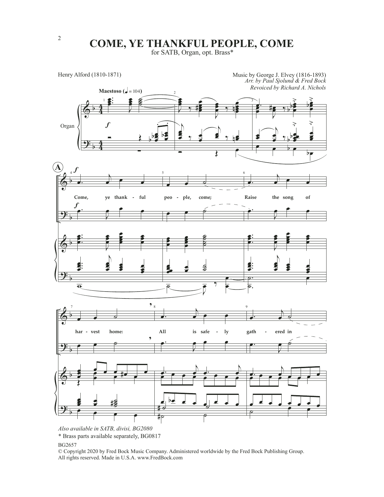 Download Paul Sjolund, Fred Bock & Richard A. Come, Ye Thankful People, Come Sheet Music