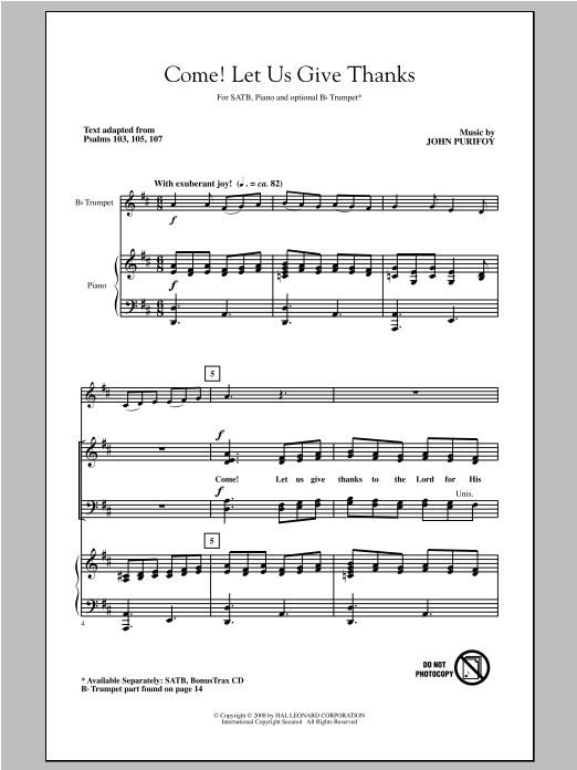 Download John Purifoy Come! Let Us Give Thanks Sheet Music