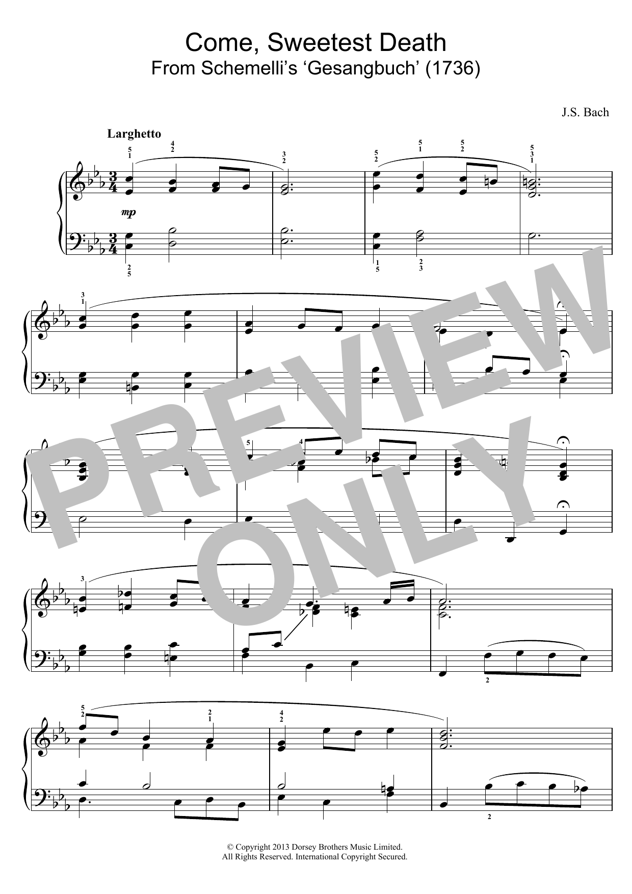 Johann Sebastian Bach Come, Sweetest Death sheet music notes printable PDF score