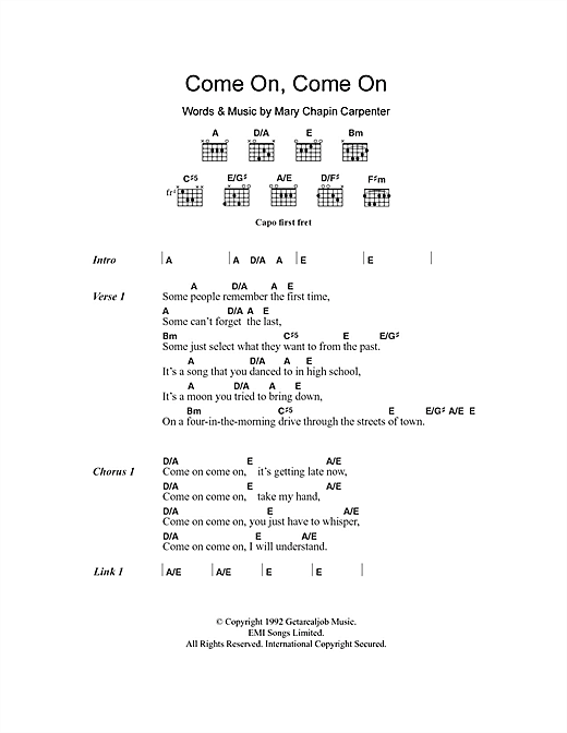 Download Mary Chapin Carpenter Come On Come On Sheet Music