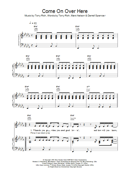 Toni Braxton Come On Over Here sheet music notes printable PDF score