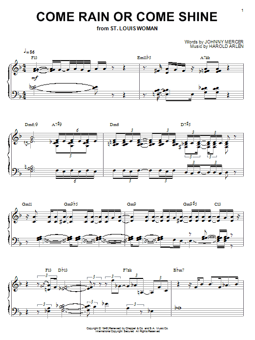 Bill Evans Come Rain Or Come Shine sheet music notes printable PDF score