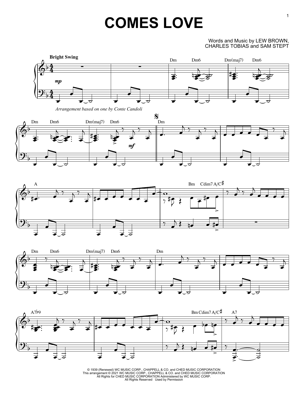 Download Lew Brown Comes Love [Jazz version] (arr. Brent E Sheet Music