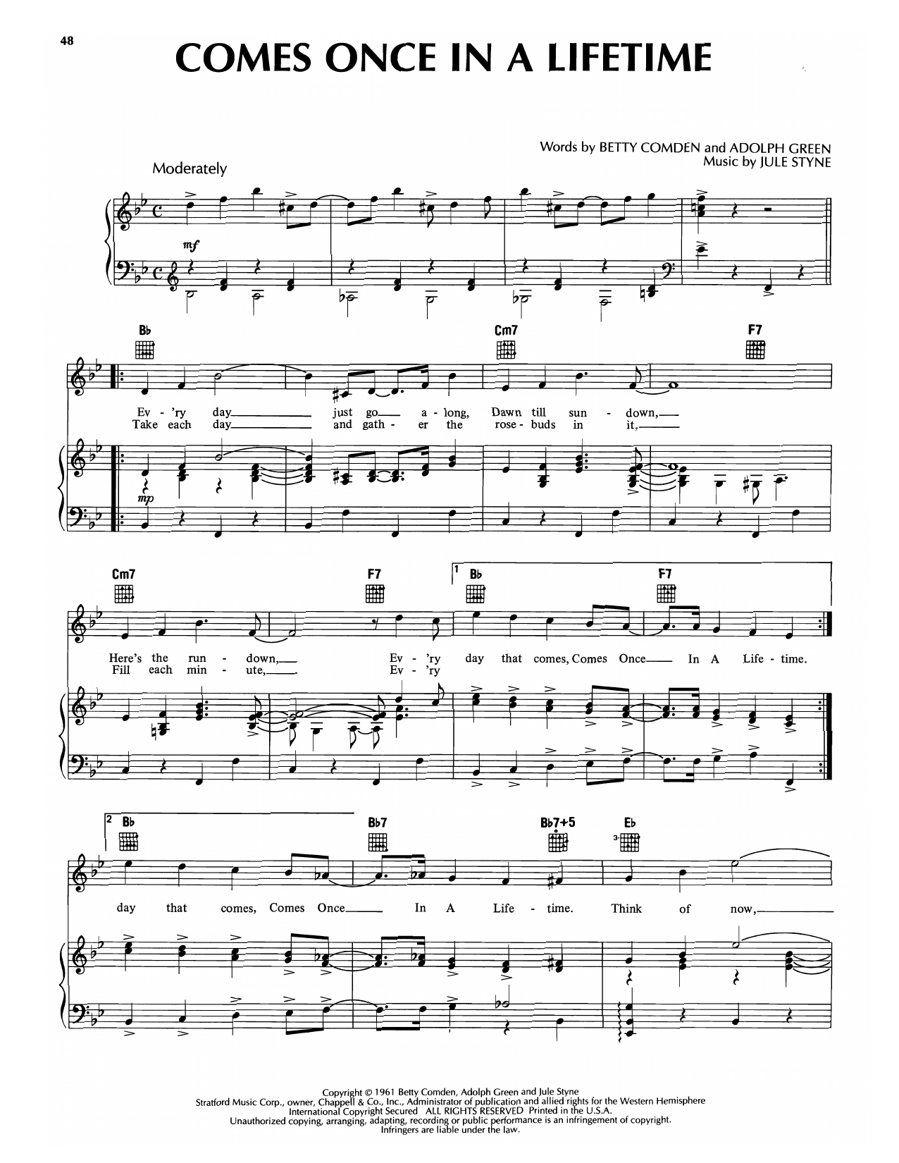 Download Jule Styne Comes Once In A Lifetime (from Subways Sheet Music