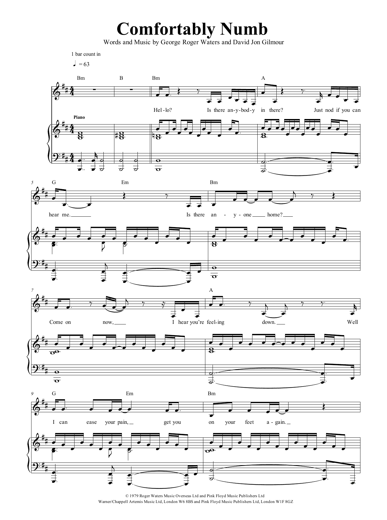 Download Pink Floyd Comfortably Numb Sheet Music