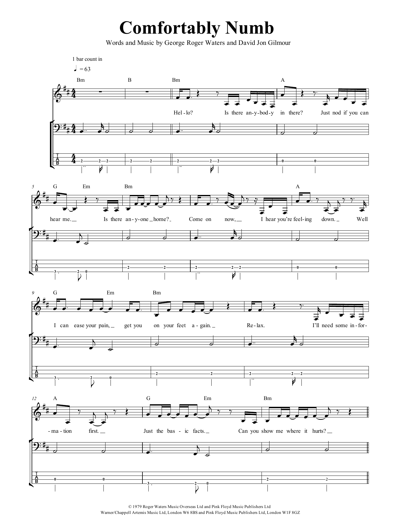 Download Pink Floyd Comfortably Numb Sheet Music