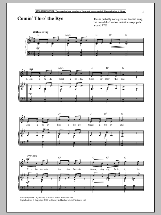 Download Anonymous Comin Thro The Rye Sheet Music