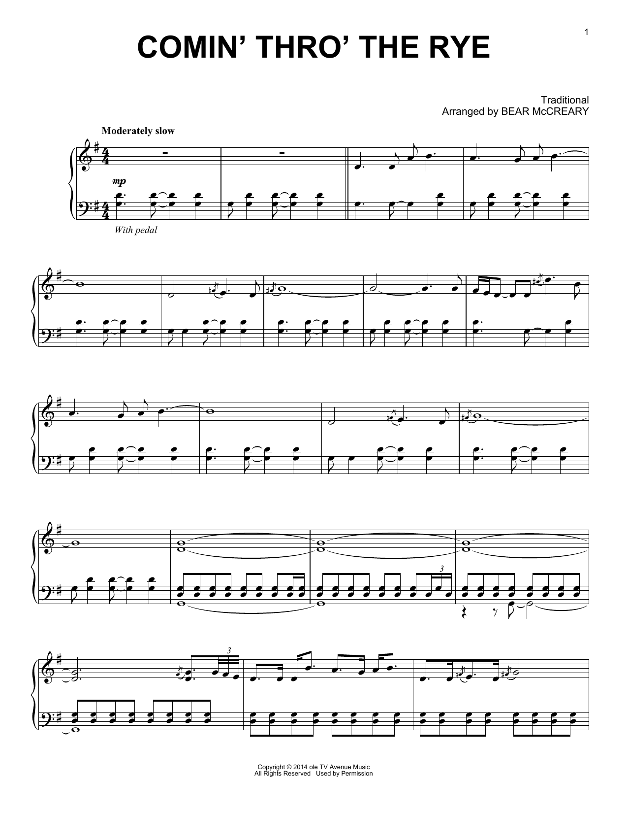 Download Bear McCreary Comin' Thro' The Rye (from Outlander) Sheet Music