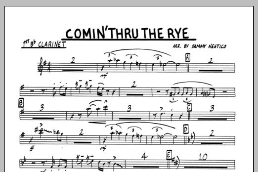 Download Sammy Nestico Comin' Through The Rye - 1st Bb Clarine Sheet Music