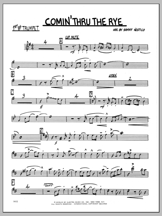 Download Sammy Nestico Comin' Through The Rye - 1st Bb Trumpet Sheet Music