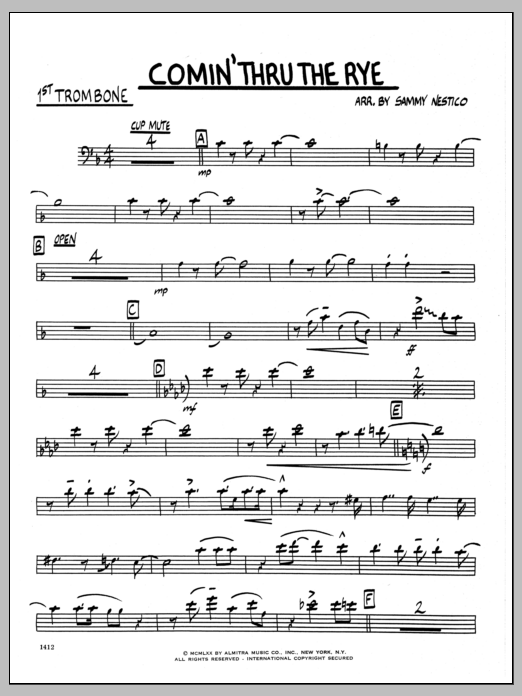 Download Sammy Nestico Comin' Through The Rye - 1st Trombone Sheet Music