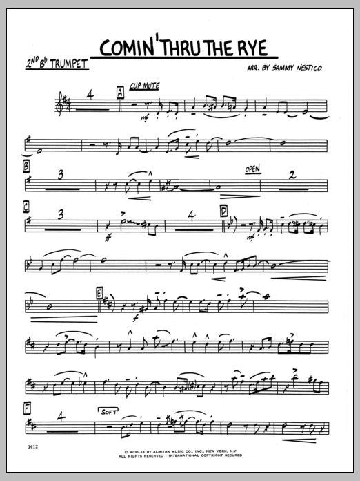 Download Sammy Nestico Comin' Through The Rye - 2nd Bb Trumpet Sheet Music
