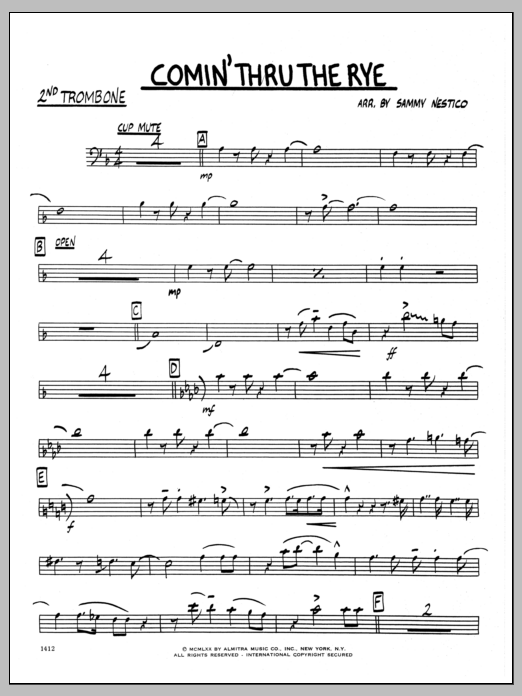 Download Sammy Nestico Comin' Through The Rye - 2nd Trombone Sheet Music