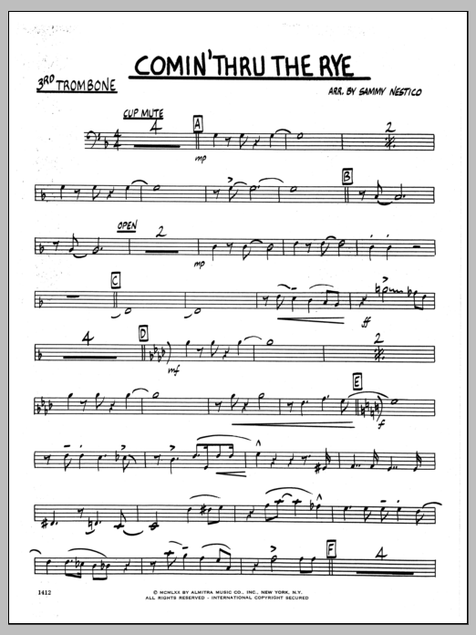 Download Sammy Nestico Comin' Through The Rye - 3rd Trombone Sheet Music