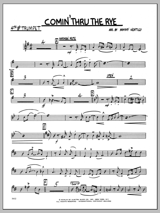 Download Sammy Nestico Comin' Through The Rye - 4th Bb Trumpet Sheet Music