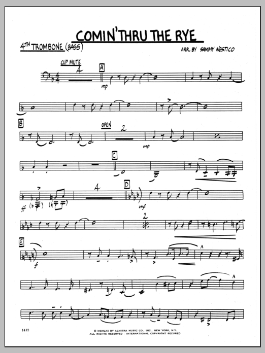 Download Sammy Nestico Comin' Through The Rye - 4th Trombone Sheet Music