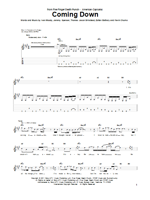 Download Five Finger Death Punch Coming Down Sheet Music