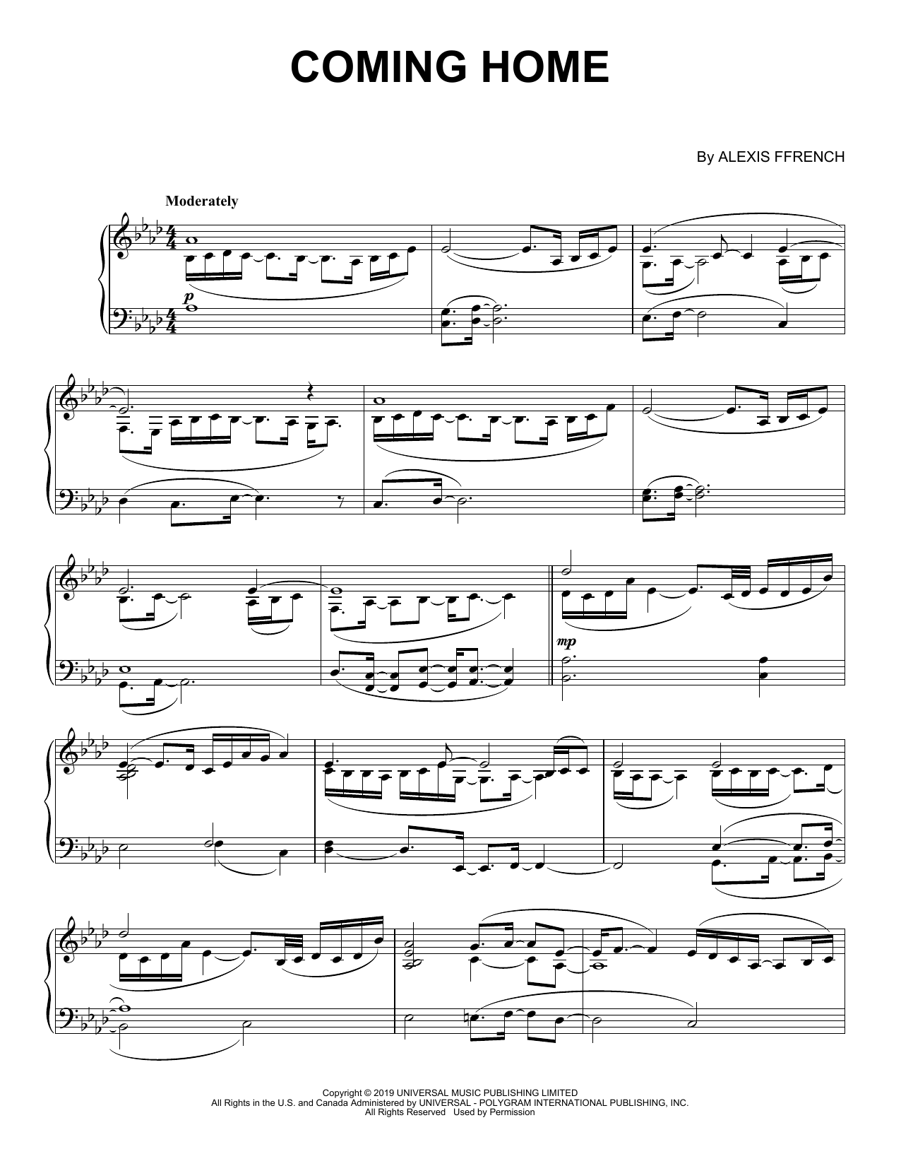 Download Alexis Ffrench Coming Home Sheet Music