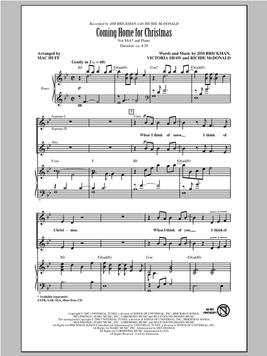 Download Jim Brickman Coming Home For Christmas (arr. Mac Huf Sheet Music