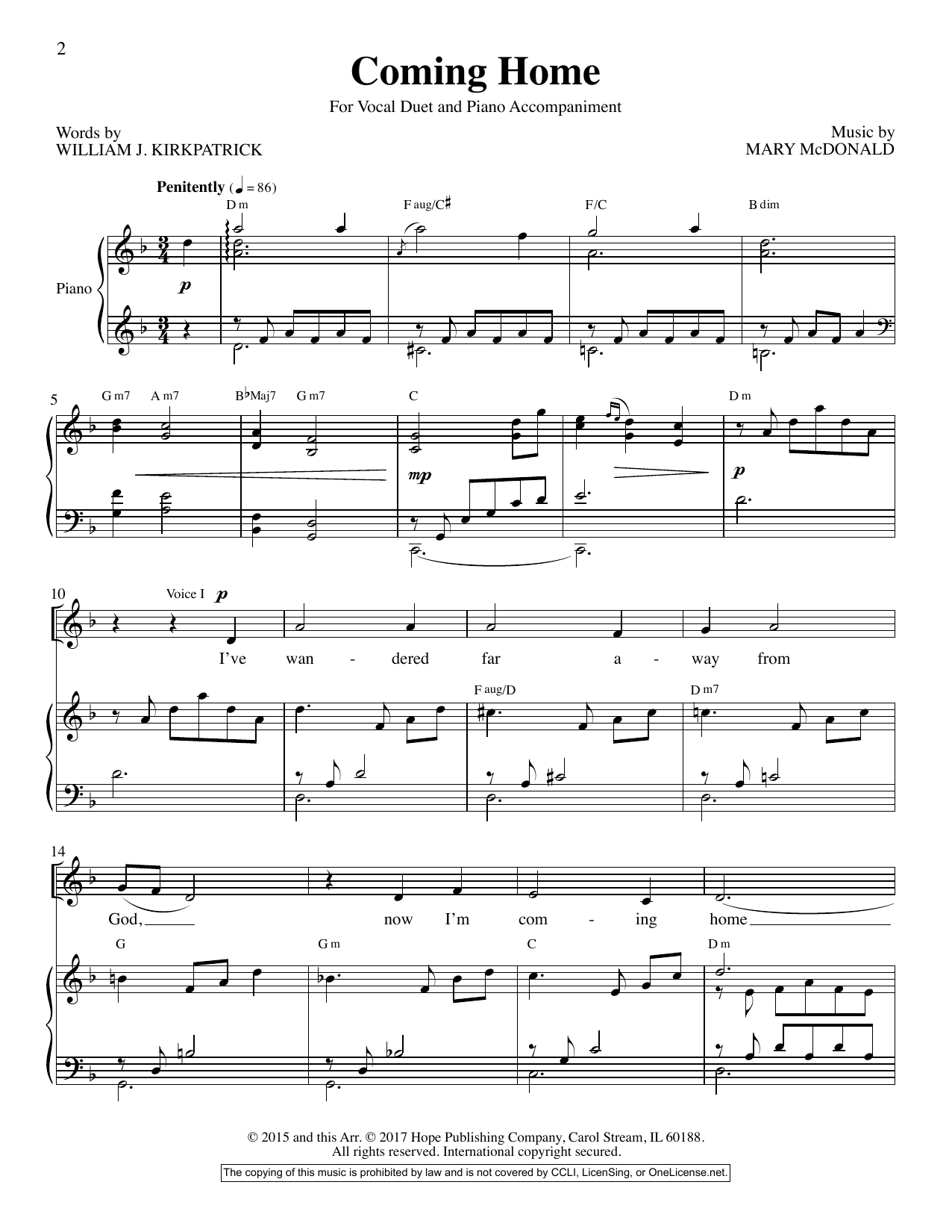 Download Mary McDonald Coming Home Sheet Music