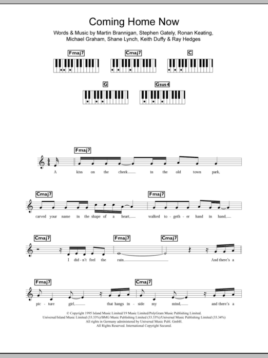 Download Boyzone Coming Home Now Sheet Music