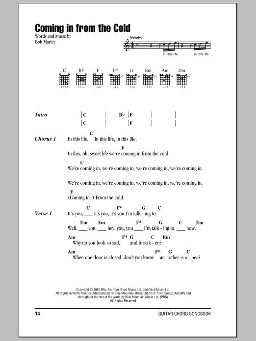Download Bob Marley Coming In From The Cold Sheet Music
