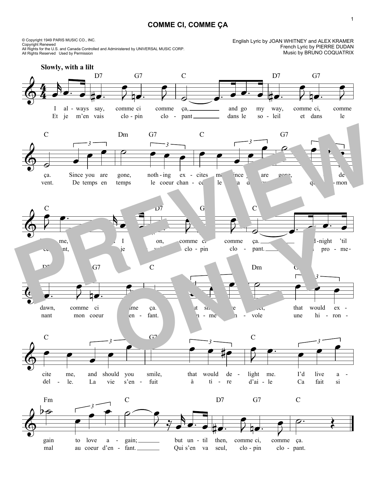 Download Pierre Dudan (orig. French) Comme Ci, Comme Ca Sheet Music
