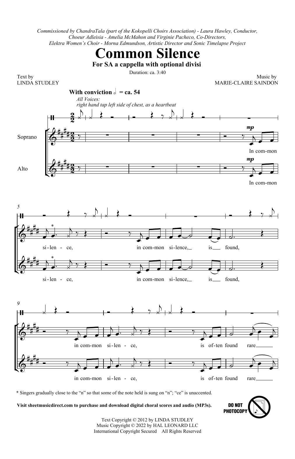 Download Marie-Claire Saindon Common Silence Sheet Music