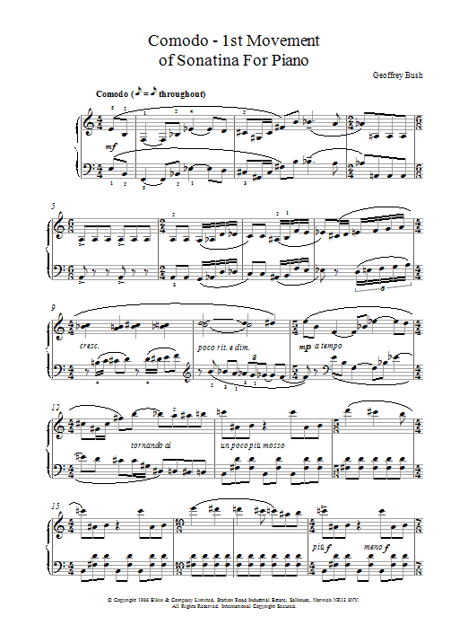 Download Geoffrey Bush Comodo - 1st movement of Sonatina for P Sheet Music