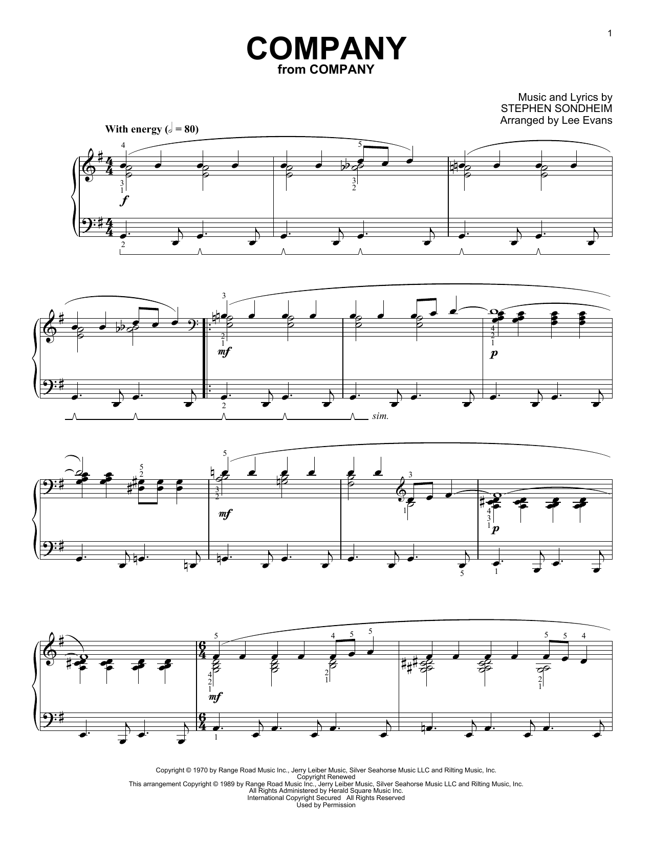 Download Stephen Sondheim Company (from Company) (arr. Lee Evans) Sheet Music