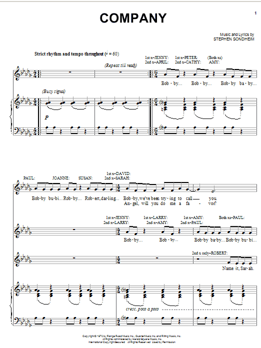 Stephen Sondheim Company sheet music notes printable PDF score