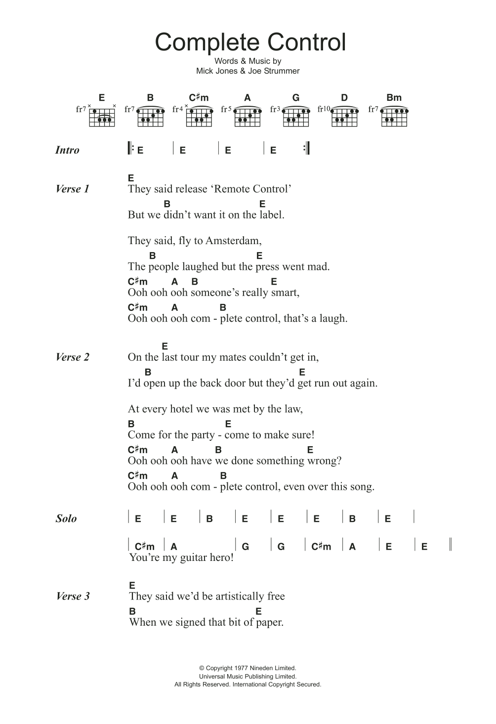 Download The Clash Complete Control Sheet Music