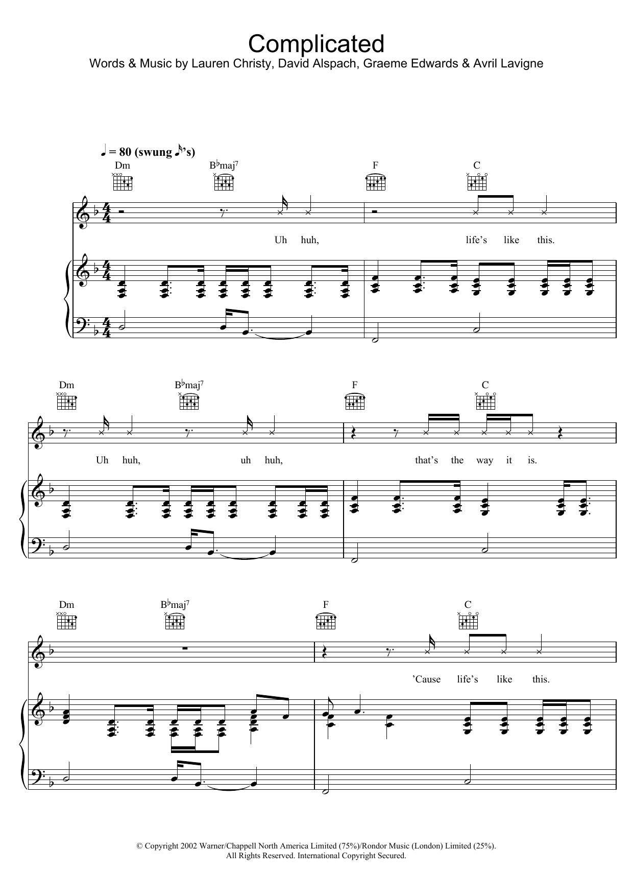 Download Avril Lavigne Complicated Sheet Music
