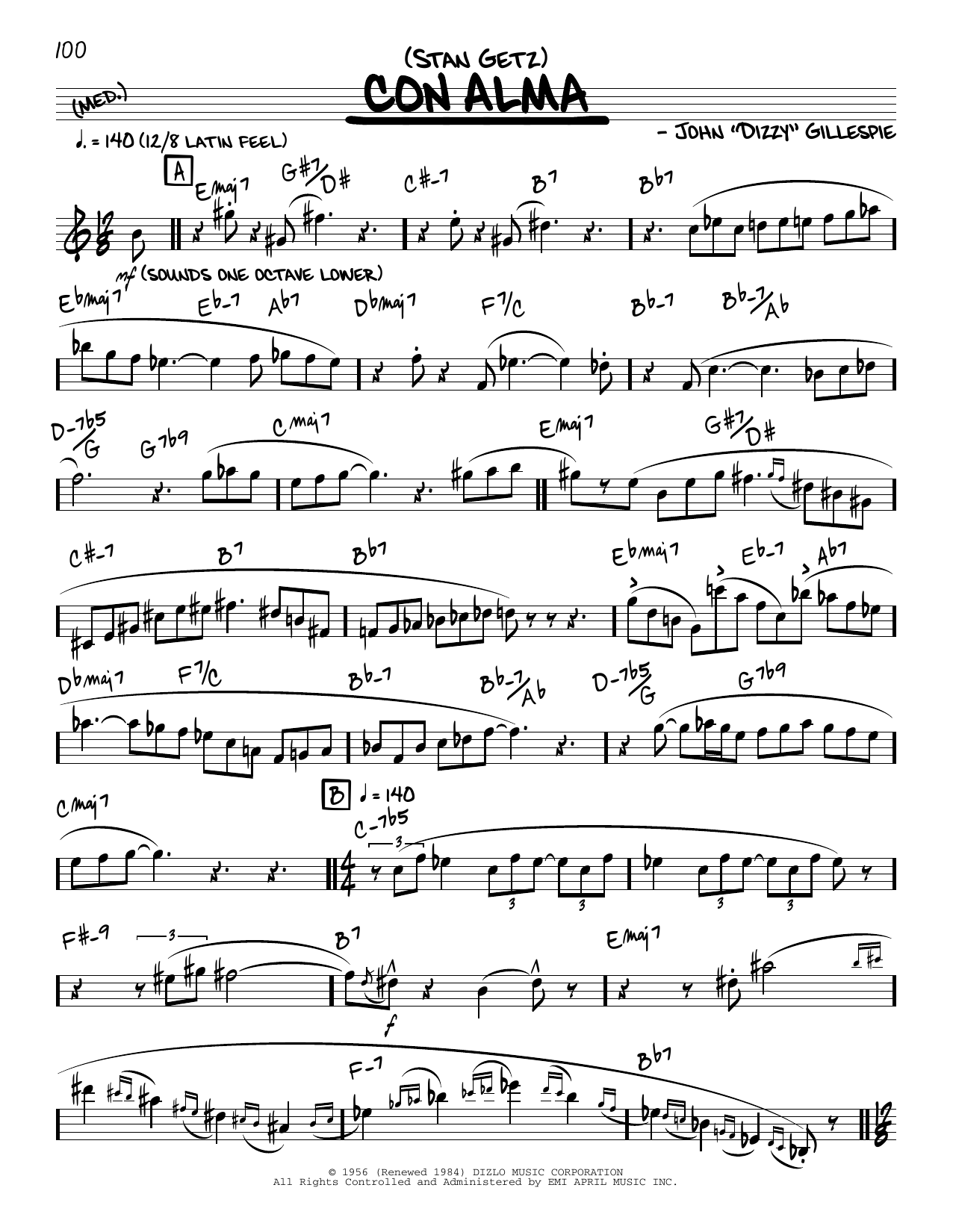 Download Stan Getz Con Alma (solo only) Sheet Music