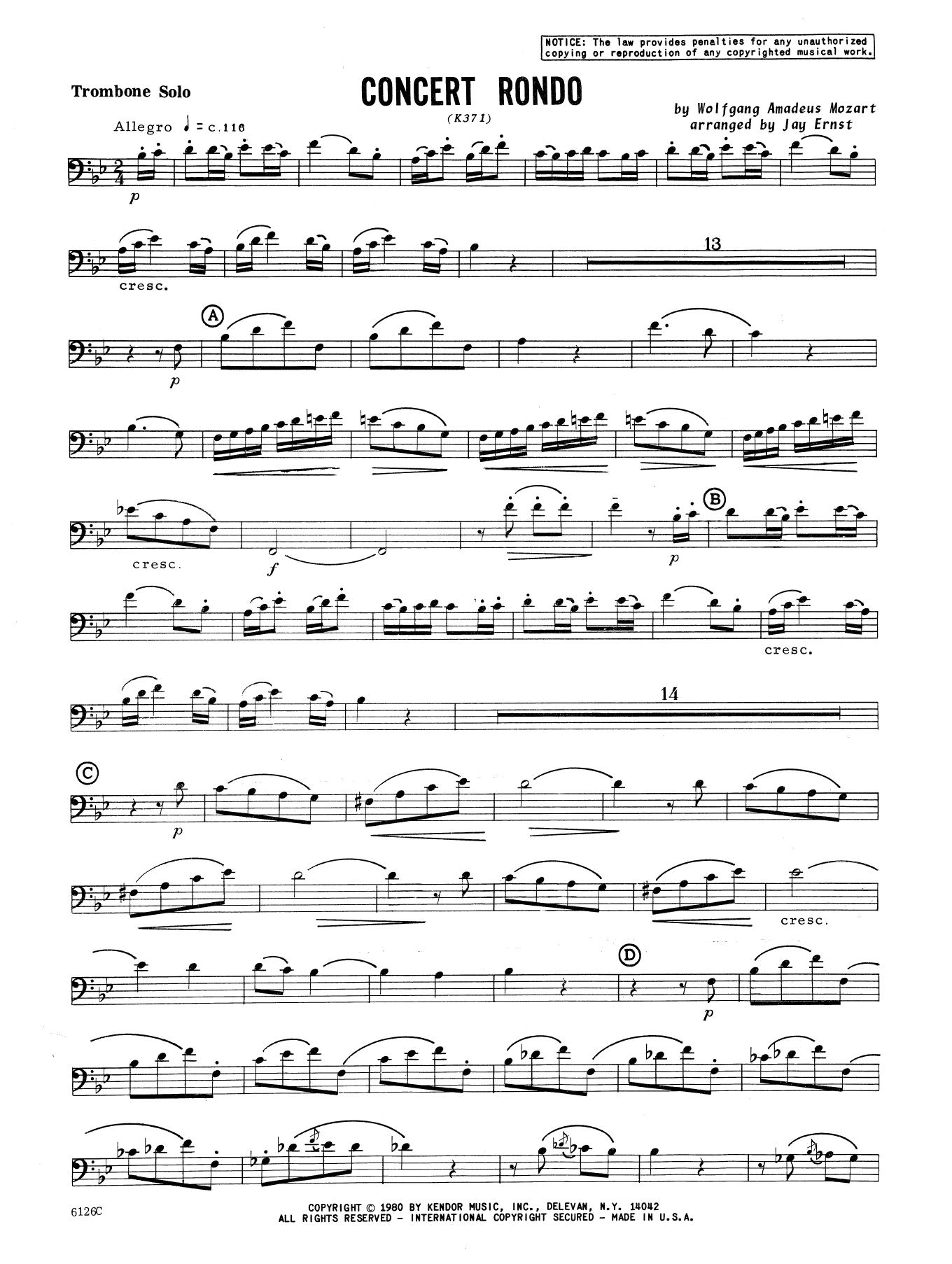 Download Ernst Concert Rondo (K371) - Trombone Sheet Music