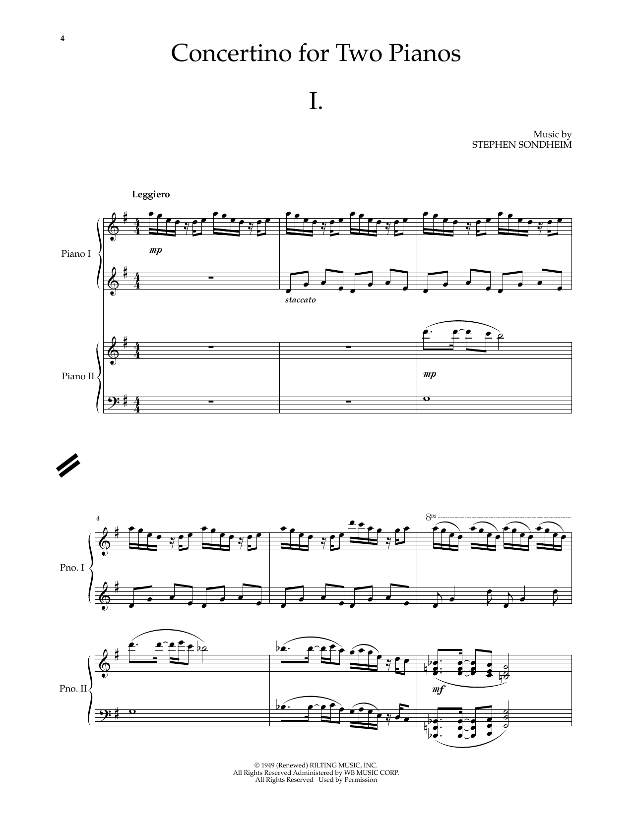 Download Stephen Sondheim Concertino For Two Pianos Sheet Music