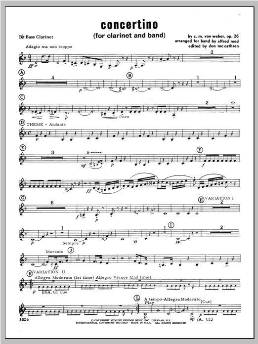 Download Weber Concertino - Bass Clarinet Sheet Music