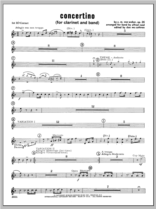 Download Weber Concertino - Bb Cornet 1 Sheet Music