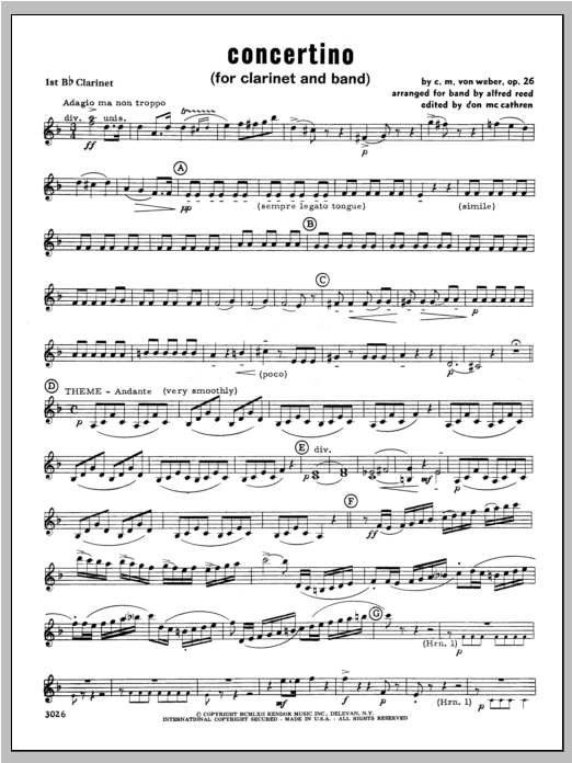 Download Weber Concertino - Clarinet 1 Sheet Music