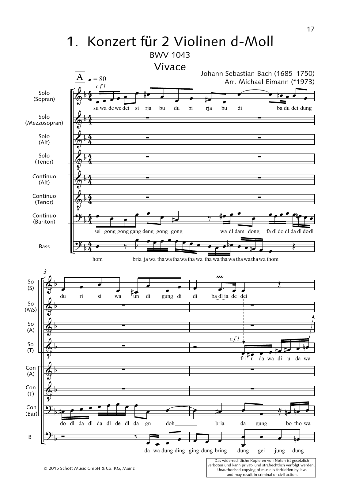 Download Johann Sebastian Bach Concerto for 2 Violins (Vivace) Sheet Music