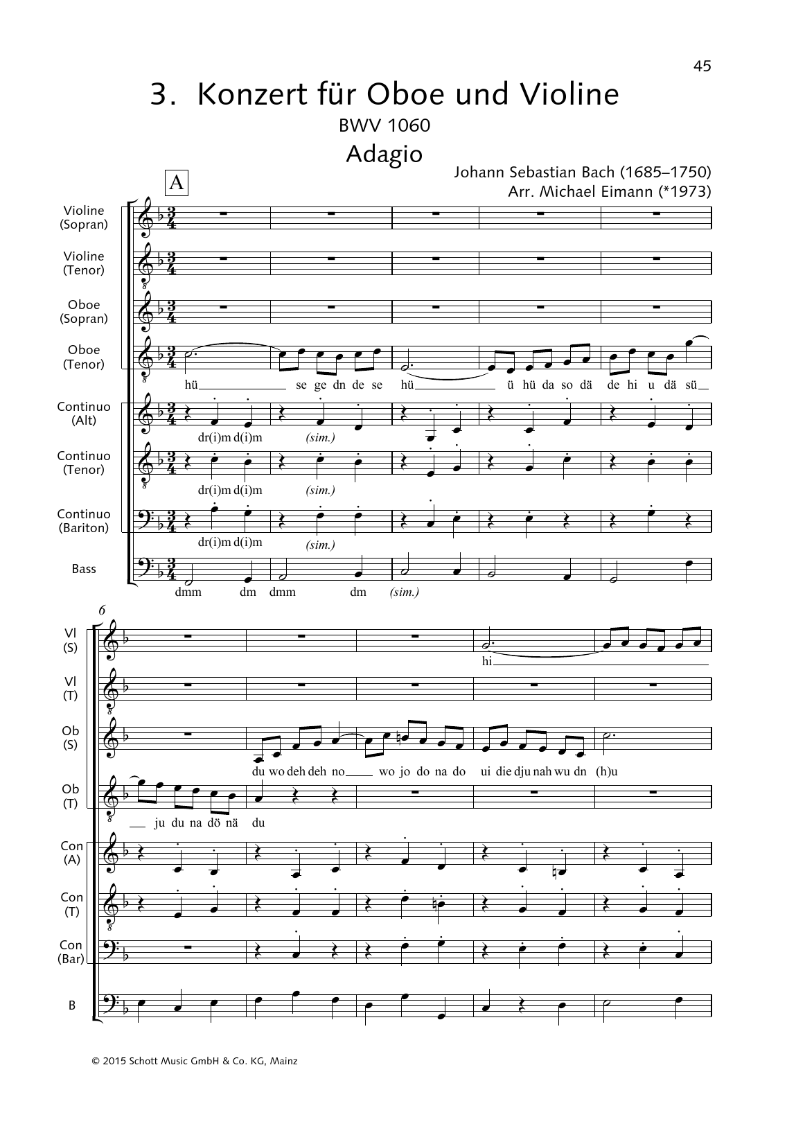 Download Johann Sebastian Bach Concerto for Oboe and Violin (Adagio) Sheet Music